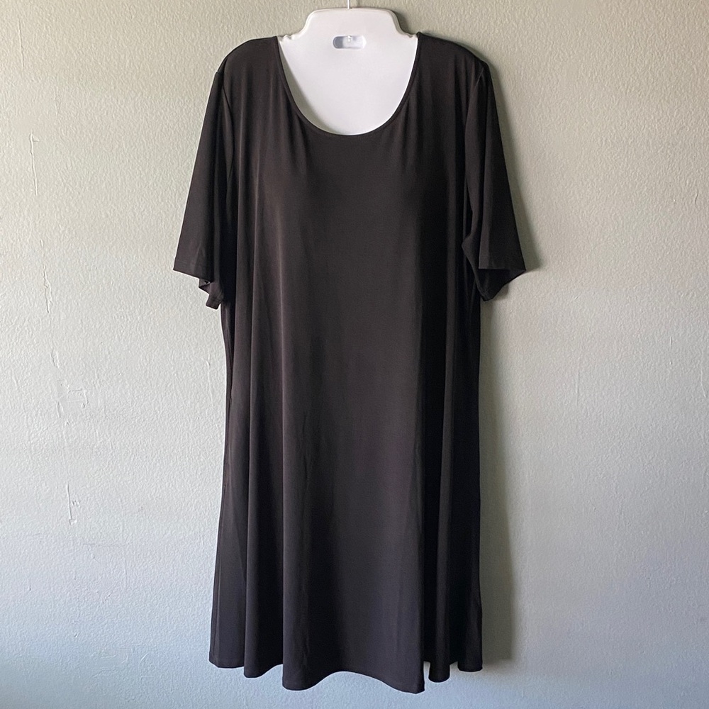 Susan Graver Classic Black Scoop Neck Shift Dress with Pockets Size XL